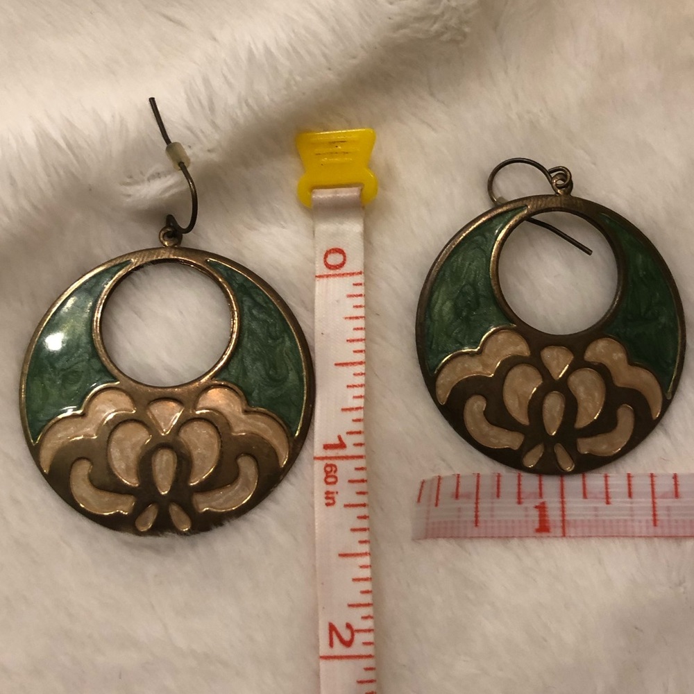 Lotus Pink and Green Enamel Earrings - Picture 4 of 5